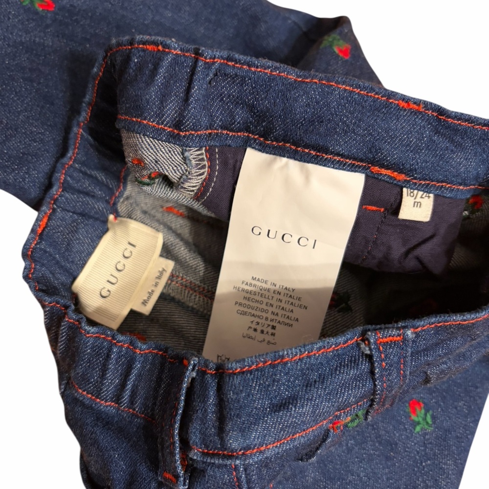Gucci Navy Denim Jeans with Red Rose Embroidery - Picture 6 of 10